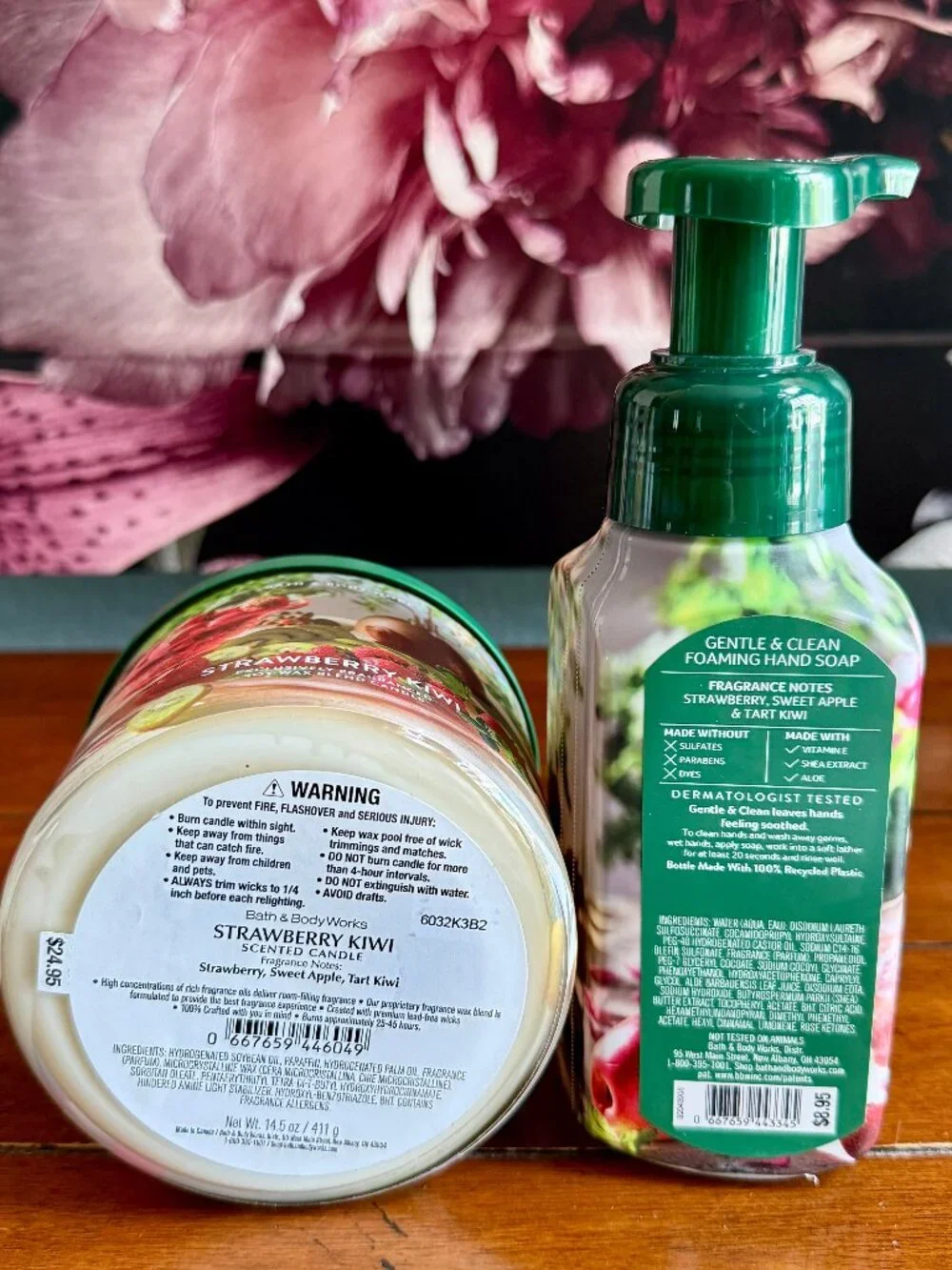 NEW 2-PC STRAWBERRY KIWI 3-Wick Candle & Foaming Hand Soap Bath & Body Works